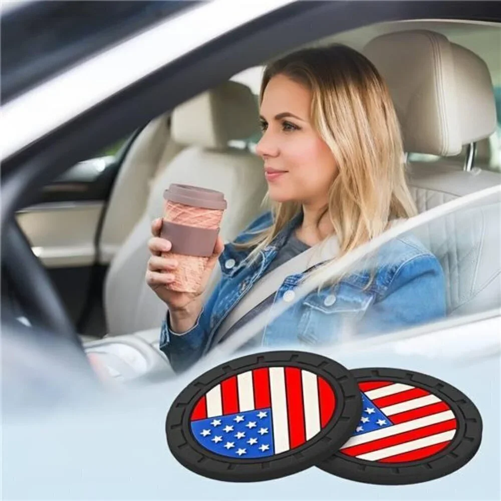 American Flag Car Cup Coasters 4-Pack Cup Holder Anti Slip Rubber Vehicle